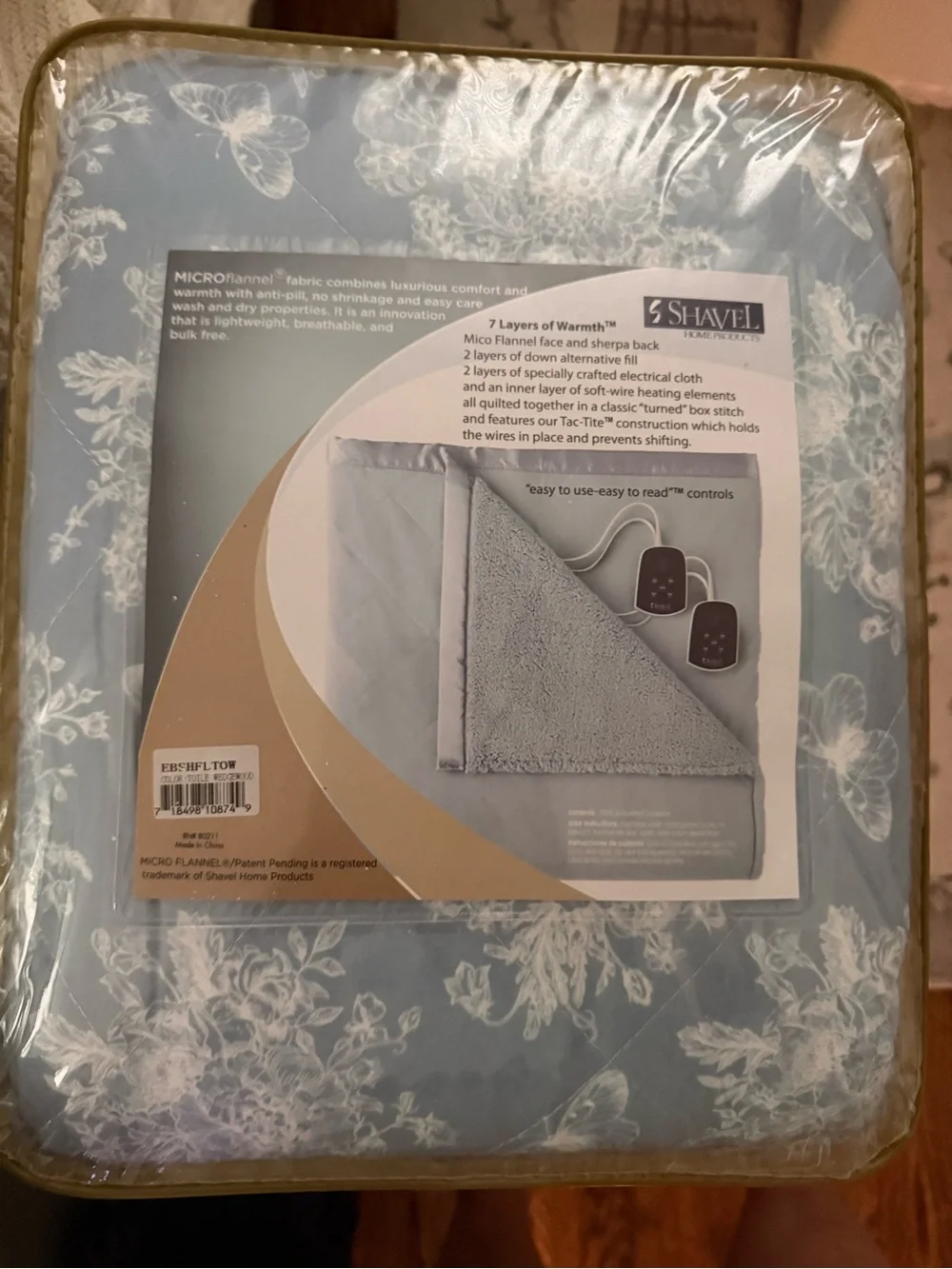 Shavel SKY BLUE Microflannel Heated Blanket with Sherpa Reverse
